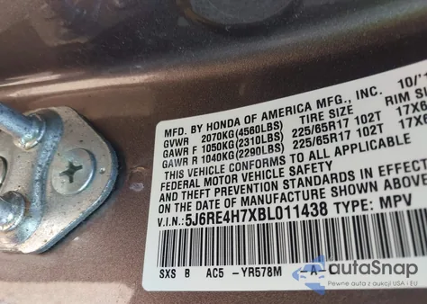 2011 Honda Cr-V Ex-L from USA, damaged, VIN 5J6RE4H7XBL011438